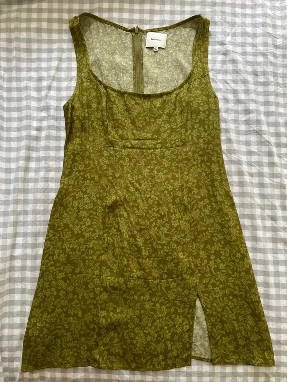 Reformation Olive Green Floral Mini Dress